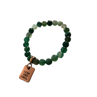 Emerald Green Faceted Agate 8mm bracelet  'I can and I will' charm