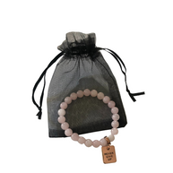 Stone Bracelet - Rose Quartz 8mm with Rose Gold 'Never Give Up' charm