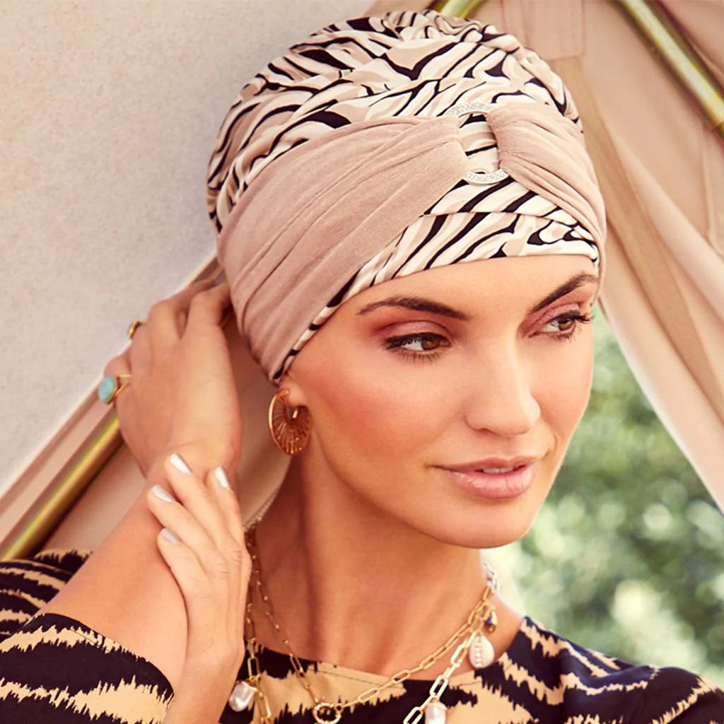 Sienna Boho Turban Set - Brown Zebra | Chemo | Head Wear | Cancer Care ...